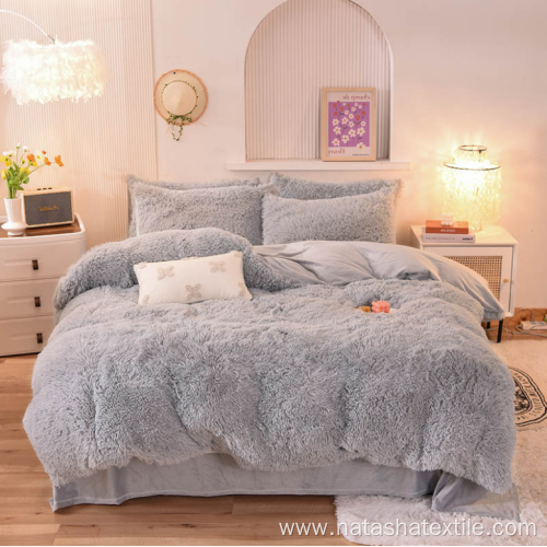 4-pcs solid plush shaggy fur comforter bedding sets